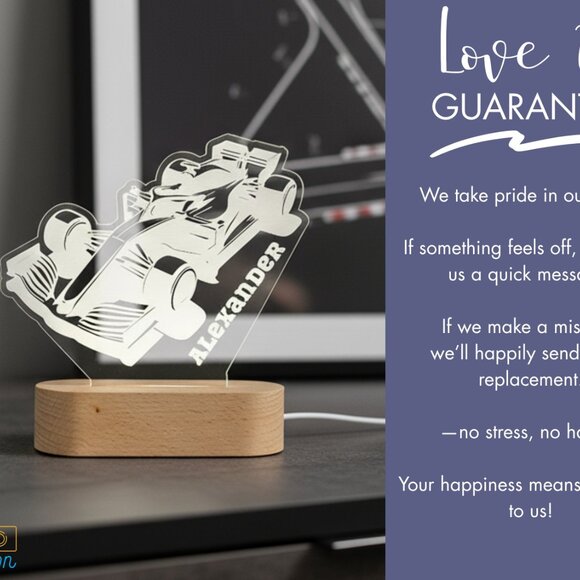 Personalized Racing Car Night Light – Custom LED Kids Lamp - Picture 6 of 8